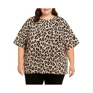 Shein Womens Plus Size 4XL Leopard Print Crewneck Short Sleeve Blouse Top
